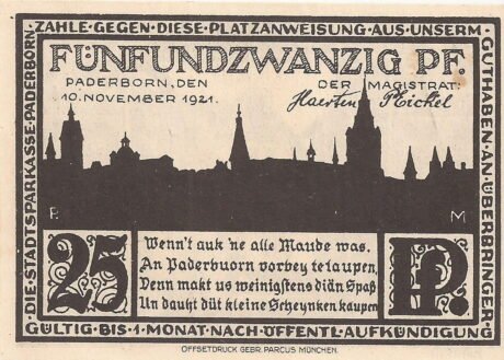 Аверс банкноты 25 fenigów (Niemcy) 1921