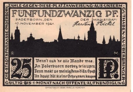 Аверс банкноты 25 fenigów (Niemcy) 1921