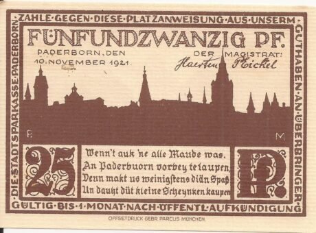 Аверс банкноты 25 fenigów (Niemcy) 1921