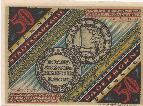Аверс банкноты 50 fenigów „Miejska Kasa Oszczędnościowa” (Niemcy) 1920