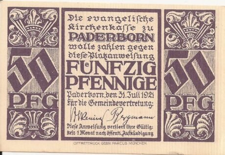 Аверс банкноты 50 fenigów (Niemcy) 1921