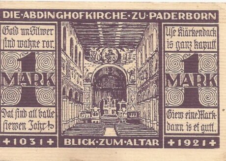 Реверс банкноты 1 sygnatura Evangelische Kirchenkasse (Niemcy) 1921