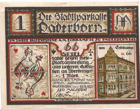 Аверс банкноты 1 marka „Miejska Kasa Oszczędnościowa” (Niemcy) 1921