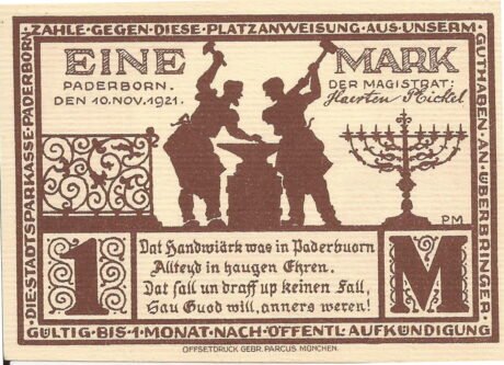 Аверс банкноты 1 marka (Niemcy) 1921