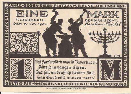 Аверс банкноты 1 marka (Niemcy) 1921