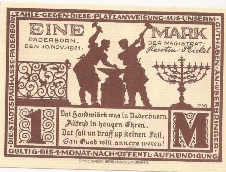 Аверс банкноты 1 marka (Niemcy) 1921