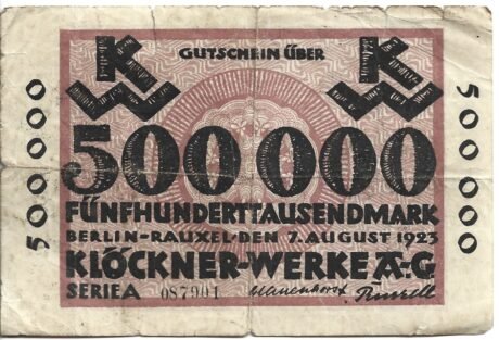 Аверс банкноты 500000 marek Klöckner-Werke (Niemcy) 1923