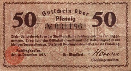 Аверс банкноты 50 fenigów (Niemcy) 1917