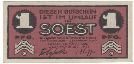 Аверс банкноты 1 fenig (Niemcy) 1920