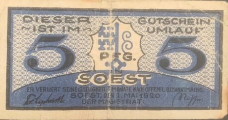 Аверс банкноты 5 fenigów (Niemcy) 1920