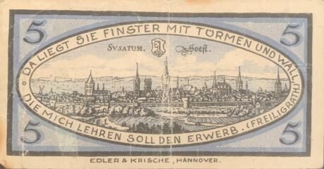 Реверс банкноты 5 fenigów (Niemcy) 1920