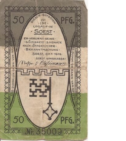 Аверс банкноты 50 fenigów Städtische Sparkasse (Niemcy) 1919