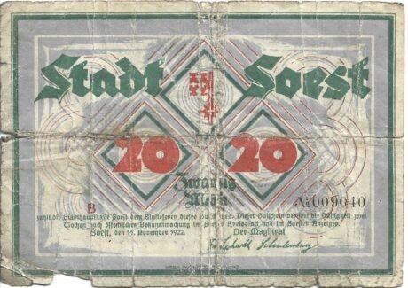 Аверс банкноты 20 marek (Niemcy) 1922