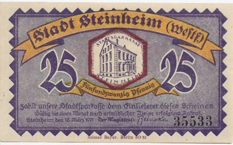 Аверс банкноты 25 fenigów (Niemcy) 1921