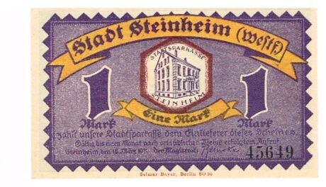 Аверс банкноты 1 marka (Niemcy) 1921