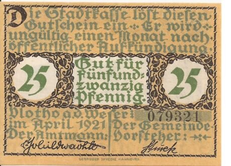 Аверс банкноты 25 fenigów (Niemcy) 1921
