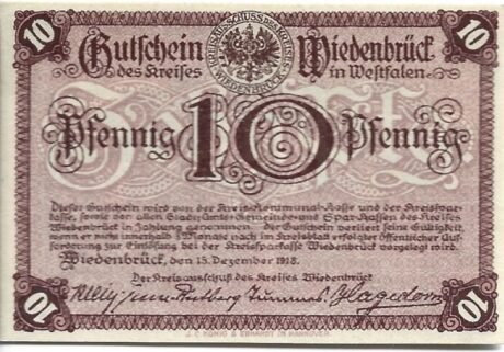 Аверс банкноты 10 fenigów (Niemcy) 1918