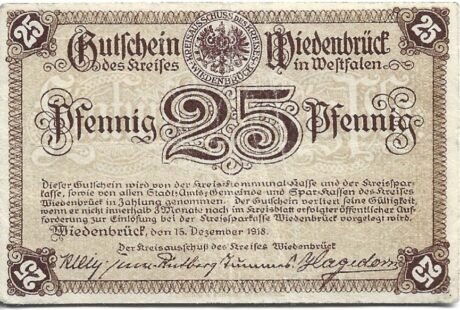 Аверс банкноты 25 fenigów (Niemcy) 1918