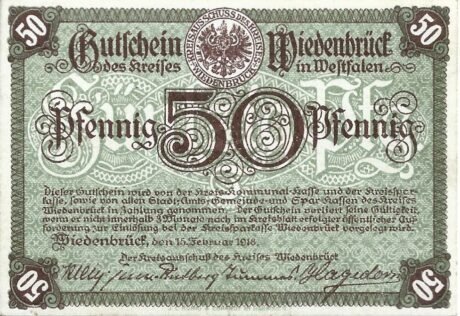 Аверс банкноты 50 fenigów (Niemcy) 1918