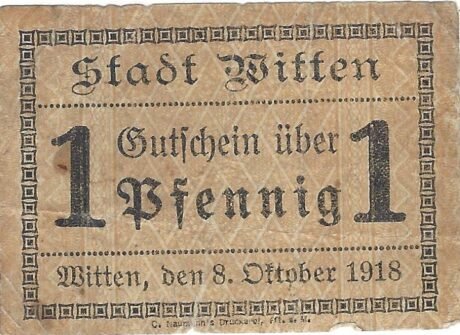 Аверс банкноты 1 fenig (Niemcy) 1918