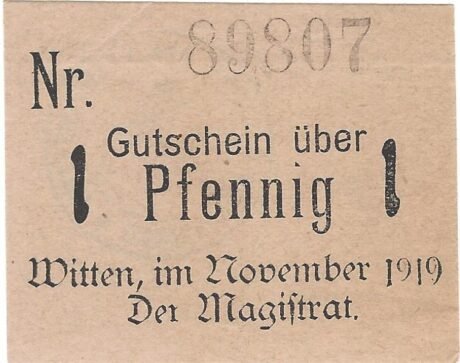 Аверс банкноты 1 fenig (Niemcy) 1919