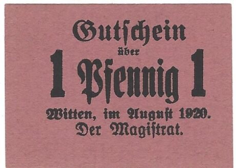 Аверс банкноты 1 fenig (Niemcy) 1920