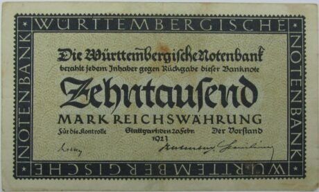 Аверс банкноты 10000 marek Württembergische Notenbank (Niemcy) 1923