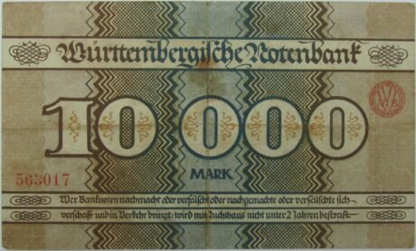 Реверс банкноты 10000 marek Württembergische Notenbank (Niemcy) 1923