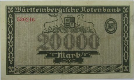 Реверс банкноты 20 000 marek Württembergische Notenbank (Niemcy) 1923