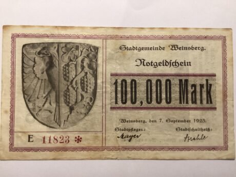 Аверс банкноты 100 000 marek Weinsberga (Niemcy) 1923