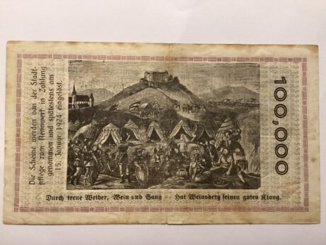 Реверс банкноты 100 000 marek Weinsberga (Niemcy) 1923
