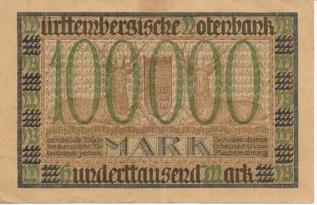 Реверс банкноты 100000 marek Württembergische Notenbank (Niemcy) 1923