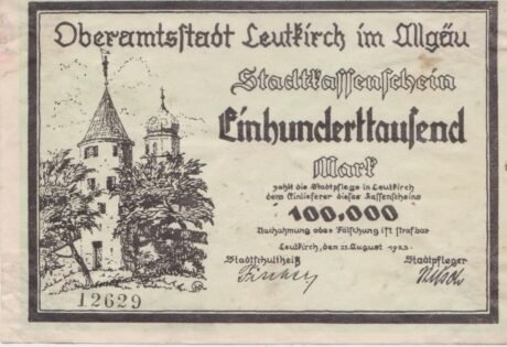 Аверс банкноты 100000 marek Leutkirch (Niemcy) 1923