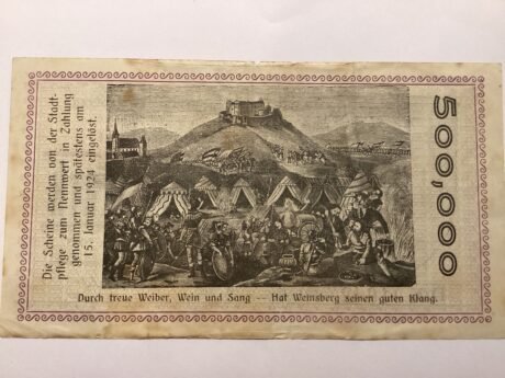 Реверс банкноты 500000 марок Weinsberg (Германия) 1923 года