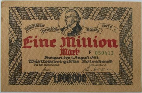 Аверс банкноты 1000000 marek Württembergische Notenbank (Niemcy) 1923
