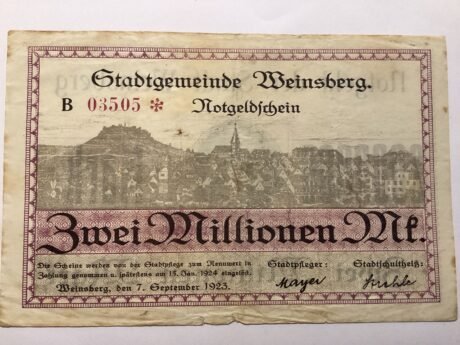 Аверс банкноты 2000000 марок Weinsberg (Германия) 1923 года