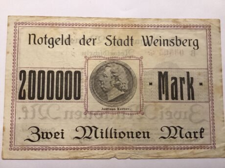 Реверс банкноты 2000000 марок Weinsberg (Германия) 1923 года