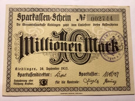 Аверс банкноты 10000000 marek Oberamt Riedlingen (Niemcy) 1923