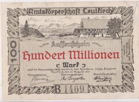 Аверс банкноты 100 000 000 marek Oberamt Leutkirch (Niemcy) 1923