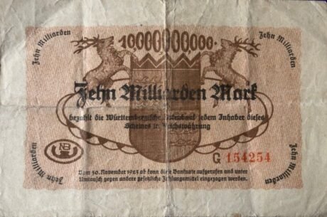 Реверс банкноты 10000000000 марок Württembergische Notenbank (Германия) 1923 года