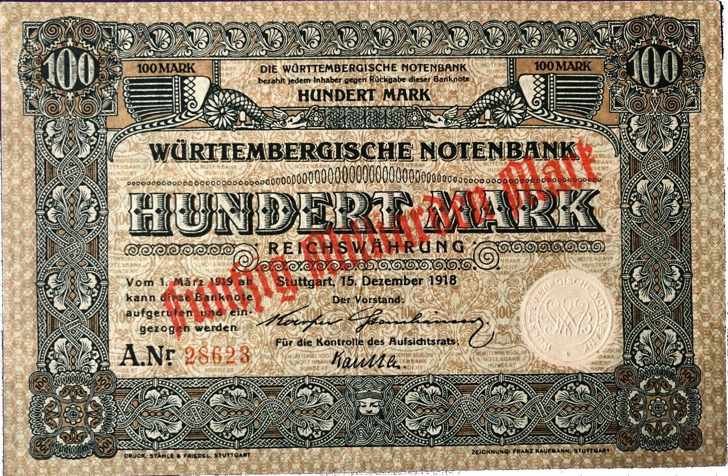 Аверс банкноты 50000000000 марок Württembergische Notenbank (Германия) 1923 года