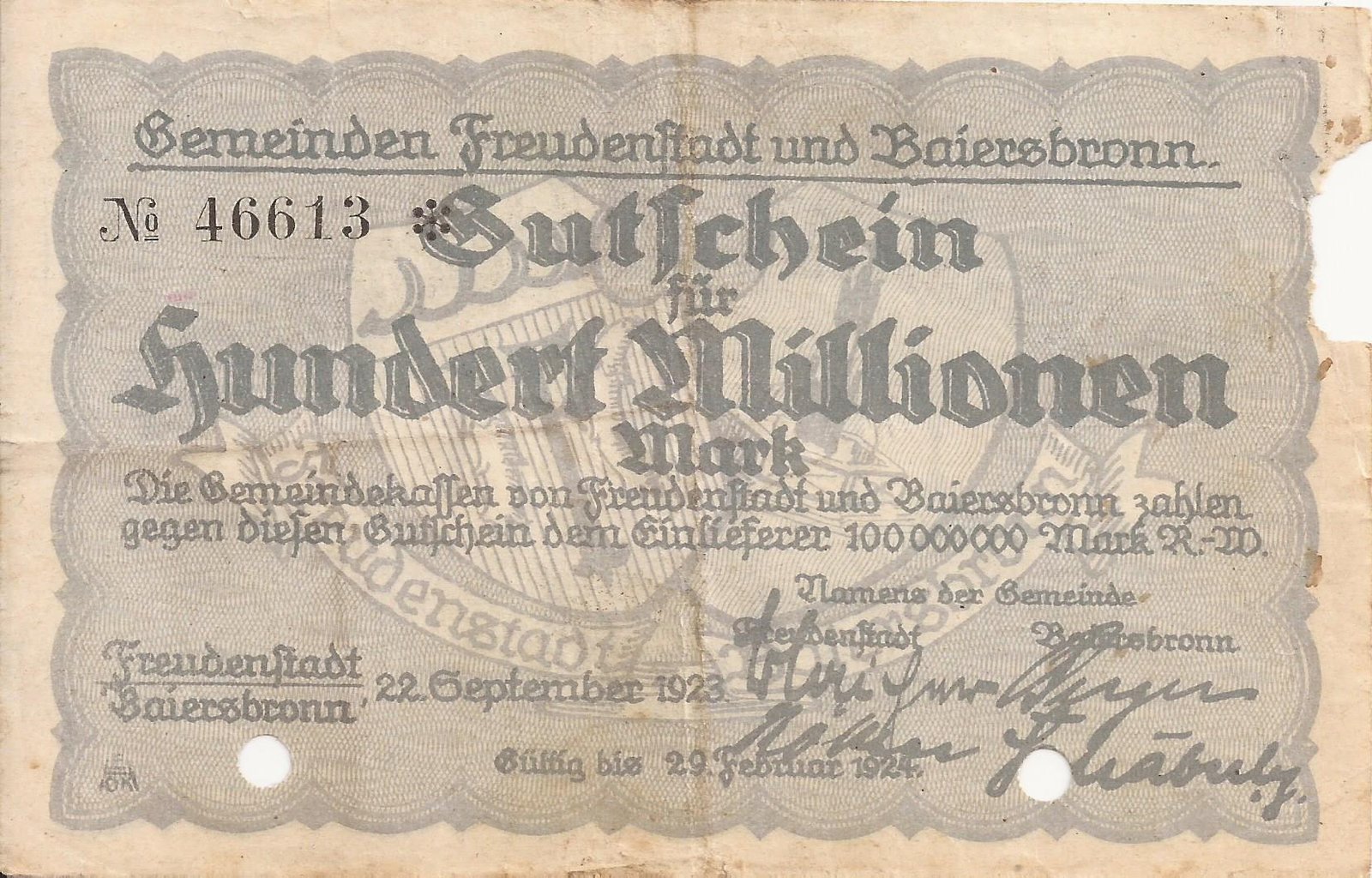 Аверс банкноты 100000000 марок (Германия) 1923 года