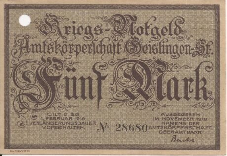 Аверс банкноты 5 marek (Niemcy) 1918