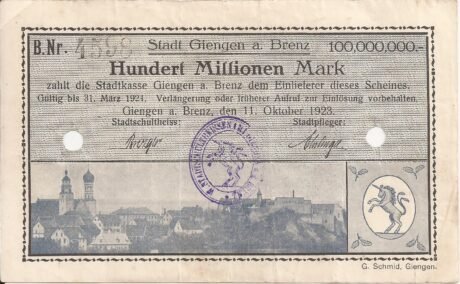 Аверс банкноты 100 000 000 marek (Niemcy) 1923