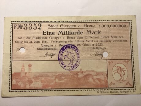 Аверс банкноты 1000000000 марок (Германия) 1923 года