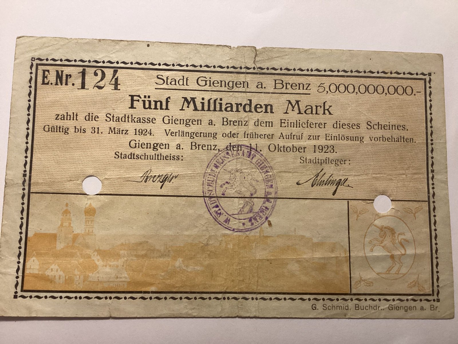 Аверс банкноты 5000000000 марок (Германия) 1923 года