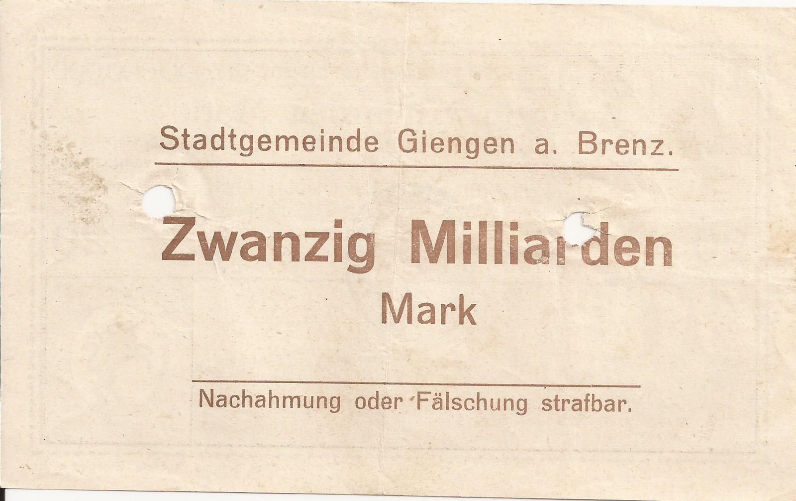 Реверс банкноты 20000000000 марок (Германия) 1923 года