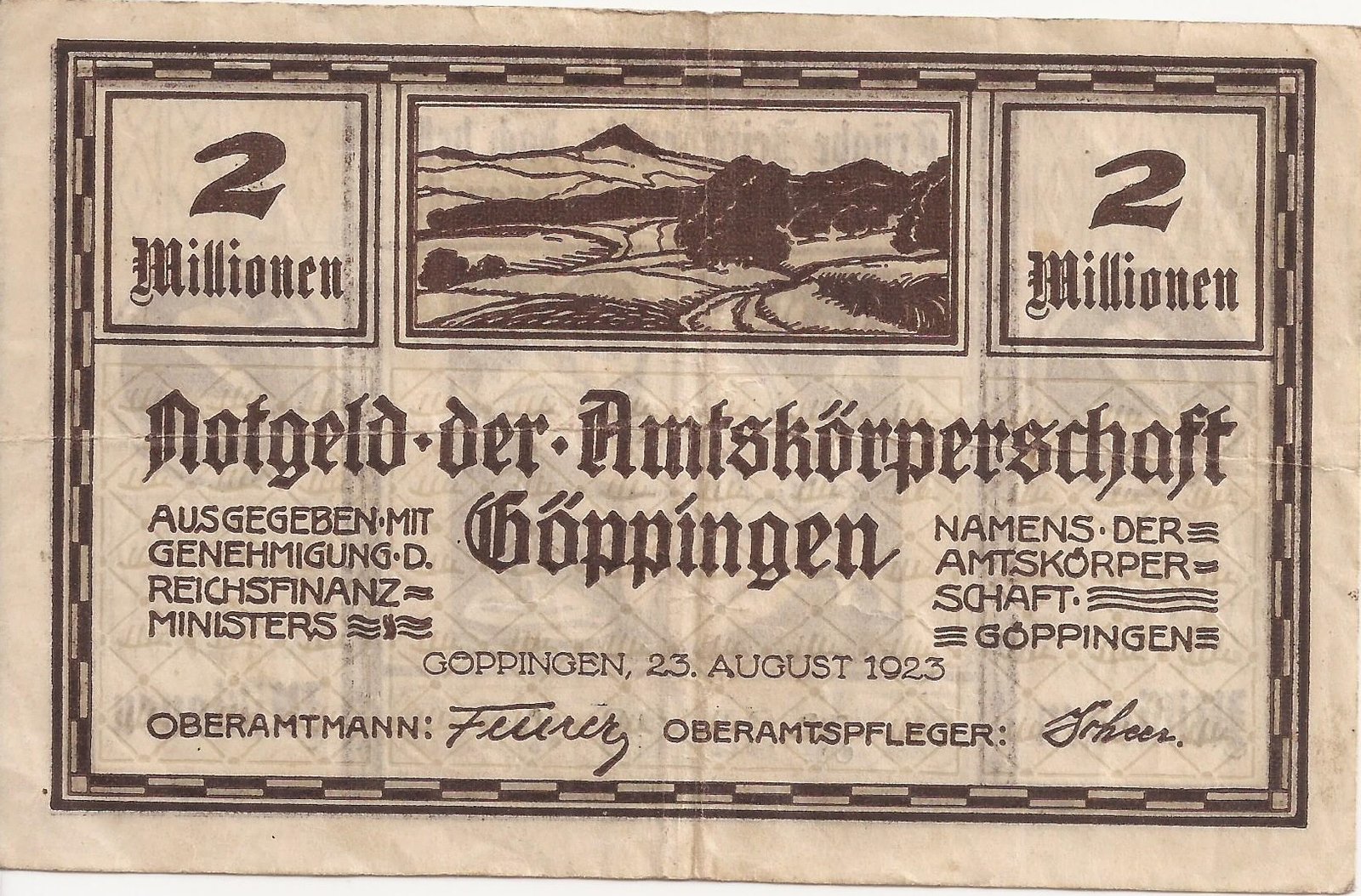 Аверс банкноты 2000000 марок (Германия) 1923 года