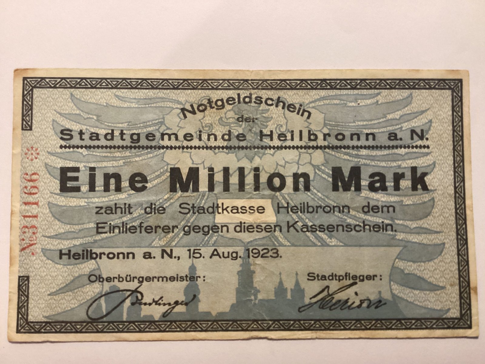 Аверс банкноты 1000000 марок (Германия) 1923 года