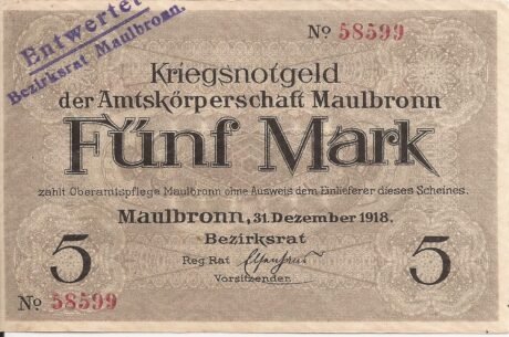 Аверс банкноты 5 marek (Niemcy) 1918